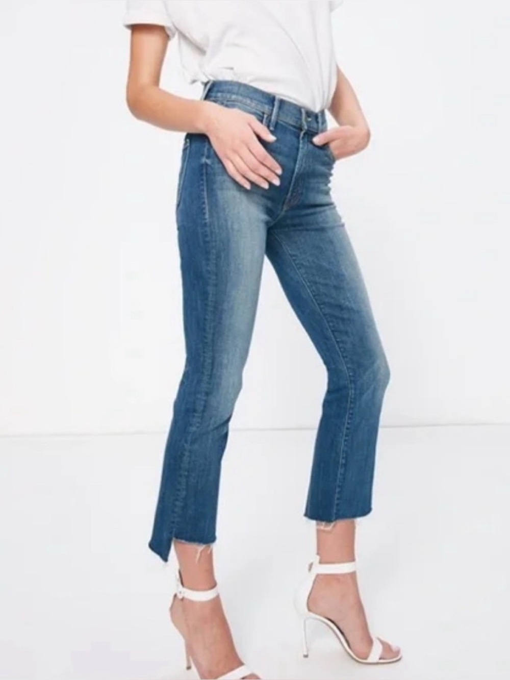 Mother jeans insider crop step fray blue size 24 not rough enough straight leg